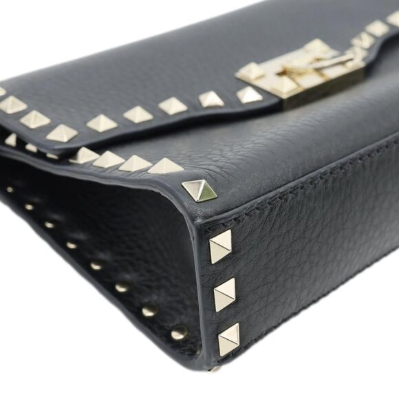 Valentino  Rockstud Flip Lock Small Grained Calfskin Leather Crossbody Bag Black - Picture 7 of 10